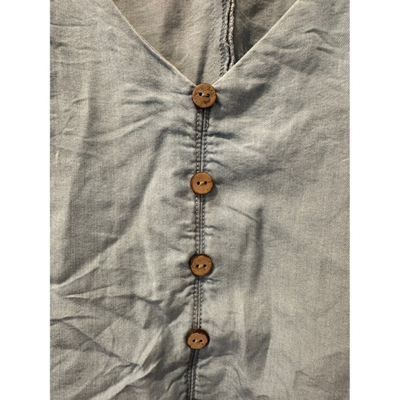 Harper Heritage Women's Chambray Button Down Tie Front Short Sleeve Top - Picture 2 of 5